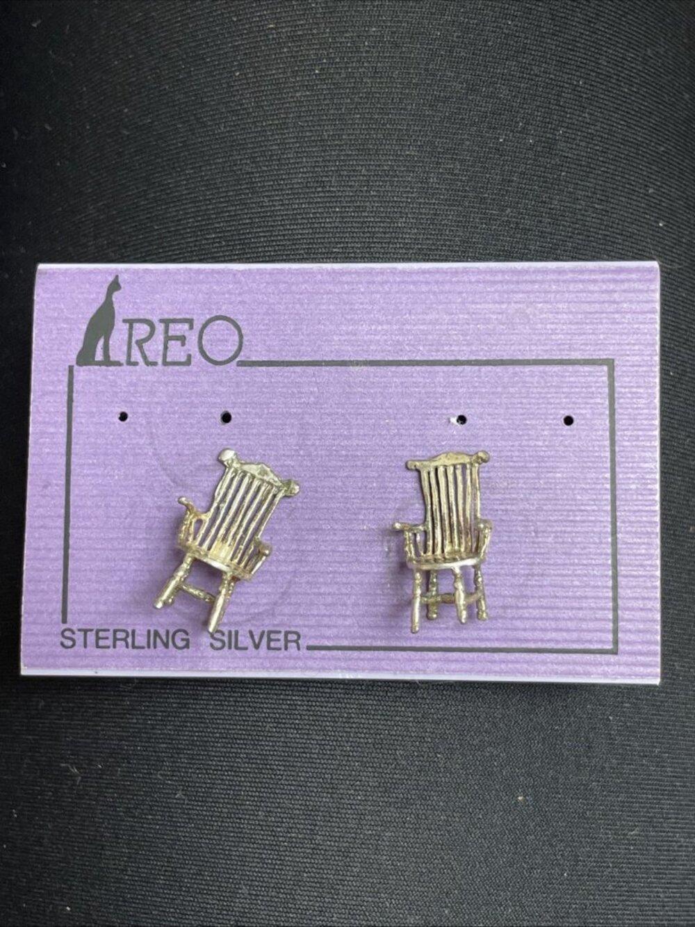 Vintage REO Sterling Silver Arm Chair Earrings Stud Pierced On Card RARE